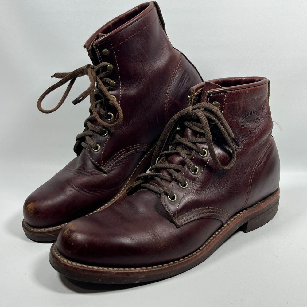 CHIPPEWA Boots Mens 9.5D J.CREW Aldrich Cordovan Leather 6" Vibram Burgundy Red